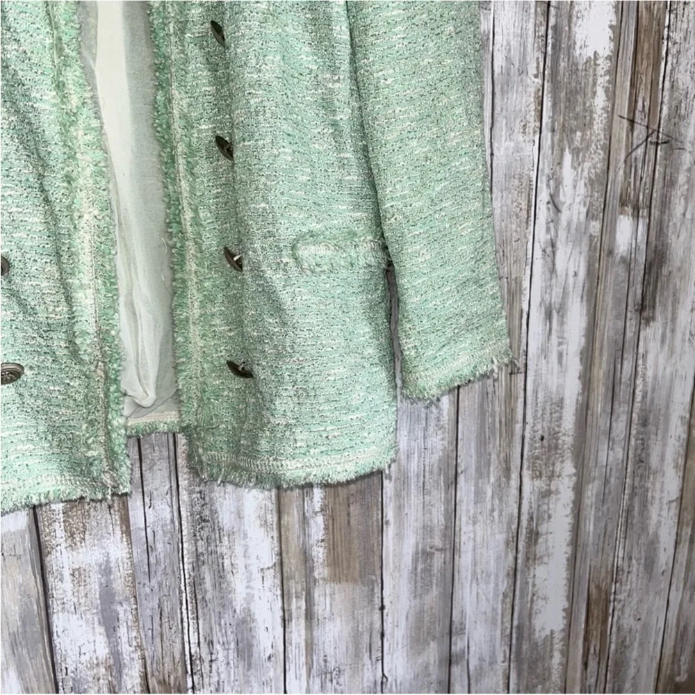 NWT Zara Fantasy Tweed Boucle Mint Button Blazer Rare - Picture 7 of 9